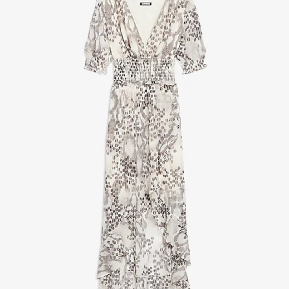 Animal Print Smocked Waist MIDI Dress